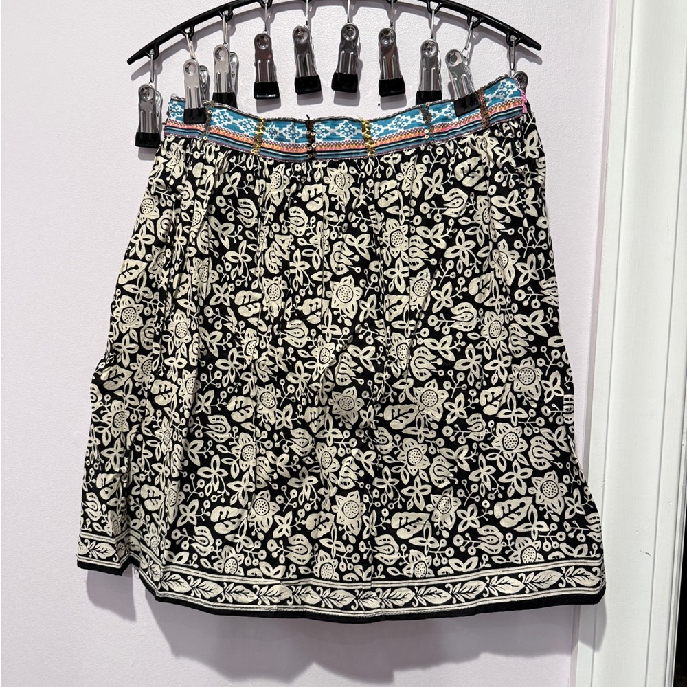 Angie Black and Cream Floral A-Line Skirt